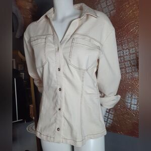 Zara Nwt Stretch Denim Fitted Button Up Shirt